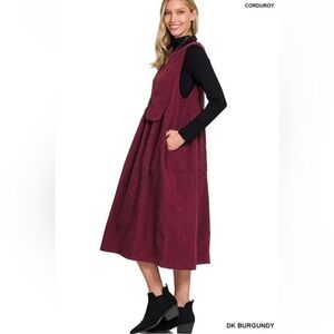 Zenana Outfitters Dark Burgundy Corduroy Midi Dress